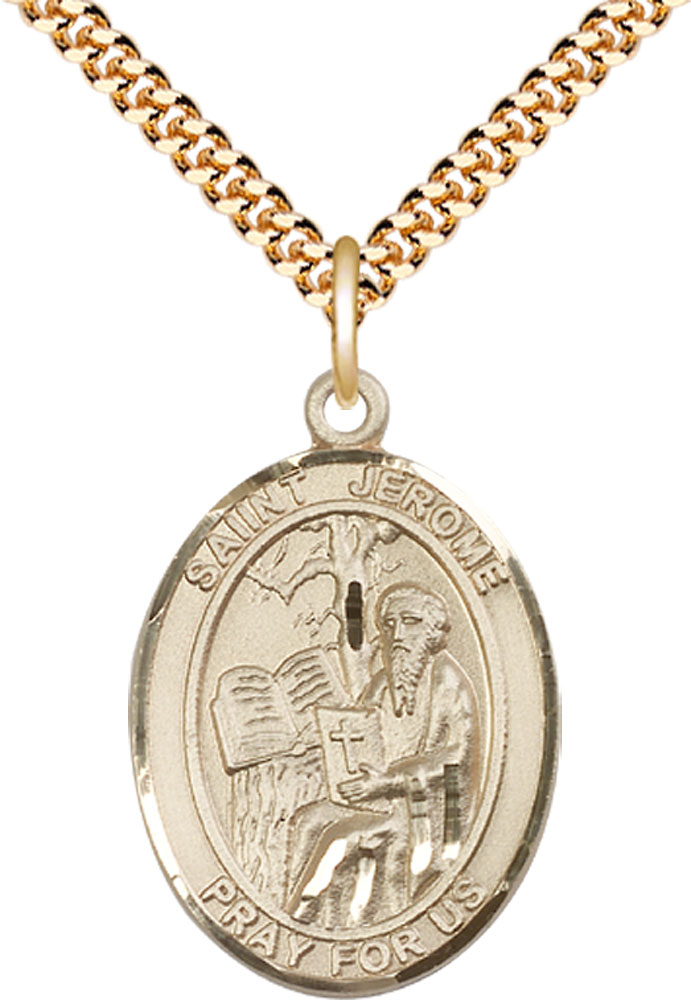 14kt Gold Filled Saint Jerome Pendant on a 24 inch Gold Plate Heavy Curb chain