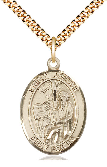 14kt Gold Filled Saint Jerome Pendant on a 24 inch Gold Plate Heavy Curb chain