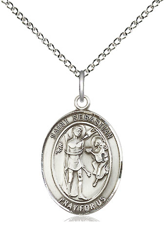Sterling Silver Saint Sebastian Pendant on a 18 inch Sterling Silver Light Curb chain