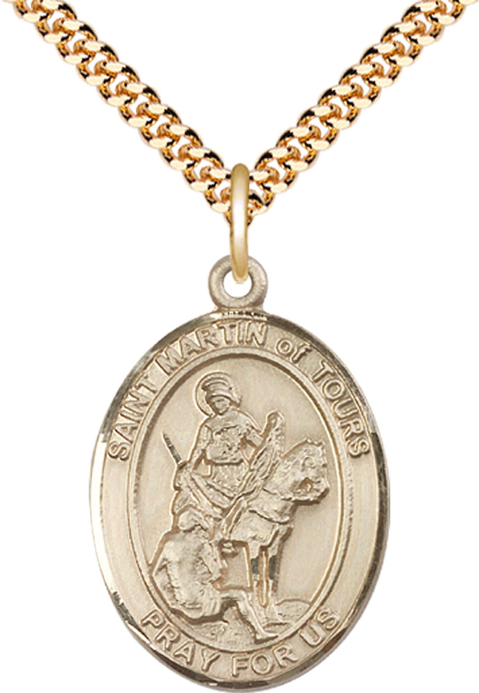 14kt Gold Filled Saint Martin of Tours Pendant on a 24 inch Gold Plate Heavy Curb chain