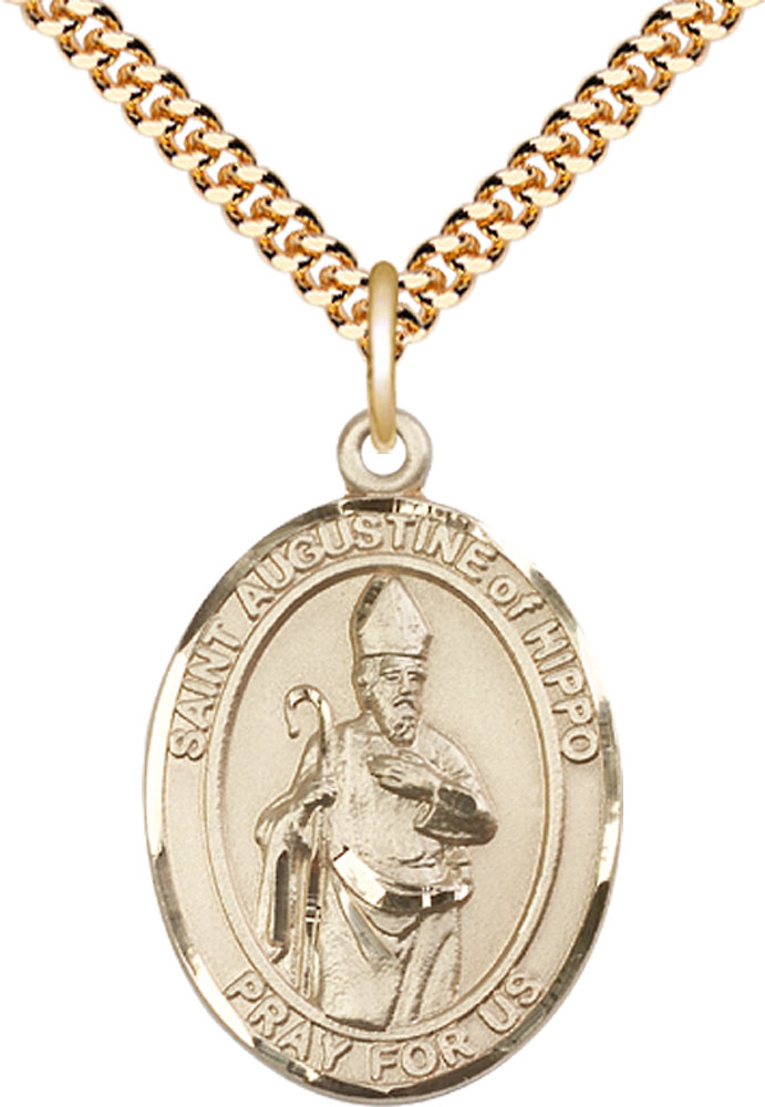 14kt Gold Filled Saint Augustine of Hippo Pendant on a 24 inch Gold Plate Heavy Curb chain