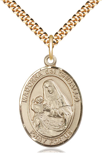14kt Gold Filled Saint Madonna Del Ghisallo Pendant on a 24 inch Gold Plate Heavy Curb chain