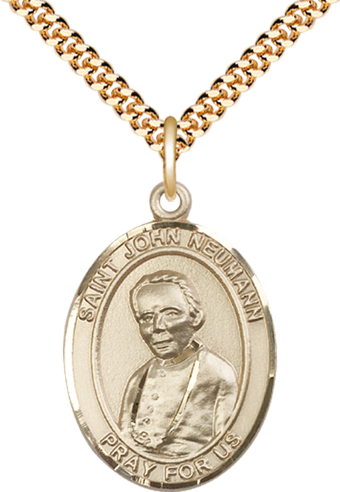 14kt Gold Filled Saint John Neumann Pendant on a 24 inch Gold Plate Heavy Curb chain
