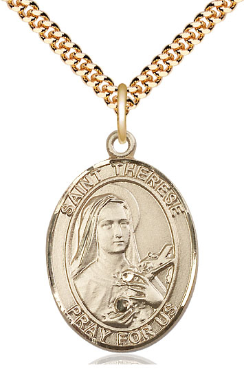 14kt Gold Filled Saint Therese of Lisieux Pendant on a 24 inch Gold Plate Heavy Curb chain