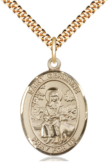 14kt Gold Filled Saint Germaine Cousin Pendant on a 24 inch Gold Plate Heavy Curb chain