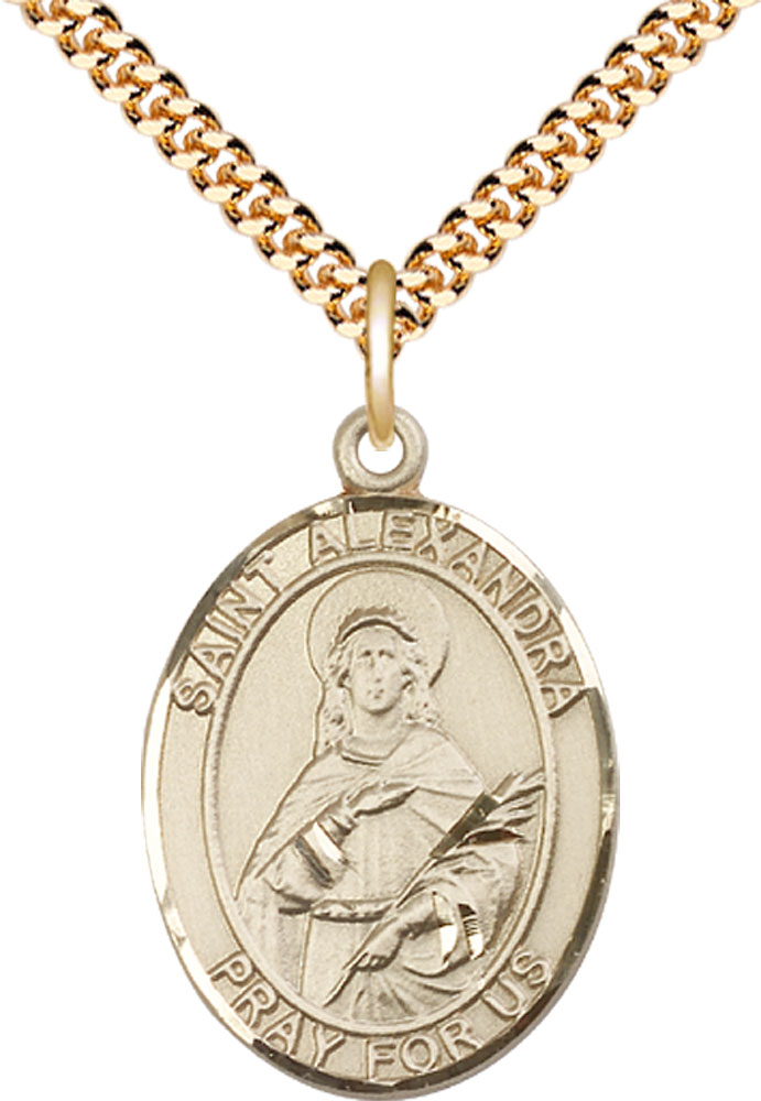 14kt Gold Filled Saint Alexandra Pendant on a 24 inch Gold Plate Heavy Curb chain