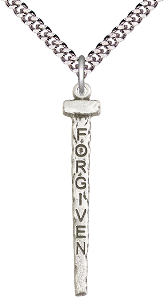 Sterling Silver Forgiven Nail Pendant on a 24 inch Light Rhodium Heavy Curb chain