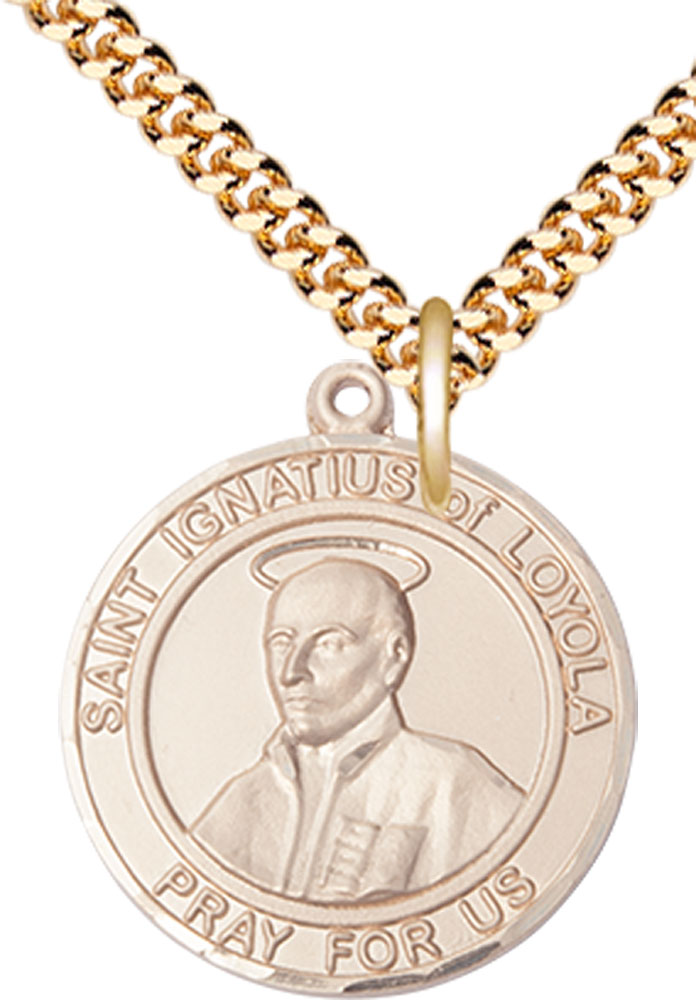 14kt Gold Filled Saint Ignatius of Loyola Pendant on a 24 inch Gold Plate Heavy Curb chain
