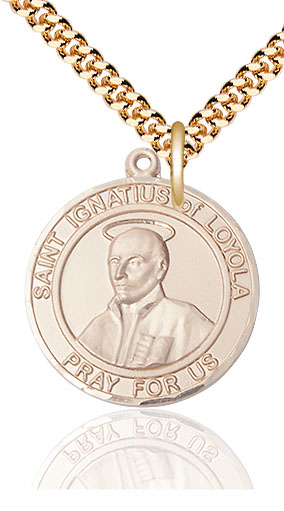 14kt Gold Filled Saint Ignatius of Loyola Pendant on a 24 inch Gold Plate Heavy Curb chain