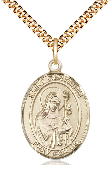 14kt Gold Filled Saint Gertrude of Nivelles Pendant on a 24 inch Gold Plate Heavy Curb chain