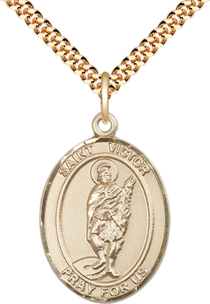 14kt Gold Filled Saint Victor of Marseilles Pendant on a 24 inch Gold Plate Heavy Curb chain