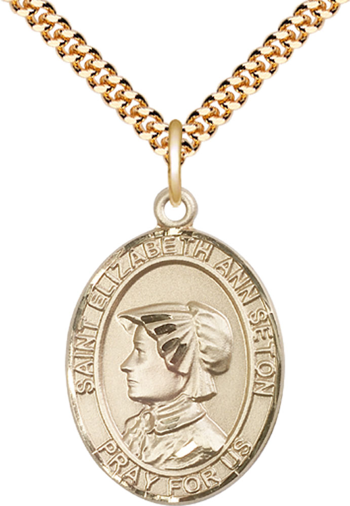 14kt Gold Filled Saint Elizabeth Ann Seton Pendant on a 24 inch Gold Plate Heavy Curb chain