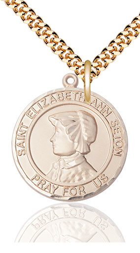 14kt Gold Filled Saint Elizabeth Ann Seton Pendant on a 24 inch Gold Plate Heavy Curb chain