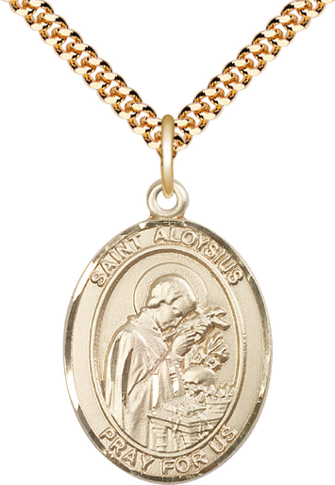14kt Gold Filled Saint Aloysius Gonzaga Pendant on a 24 inch Gold Plate Heavy Curb chain