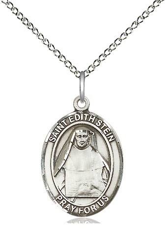 Sterling Silver Saint Edith Stein Pendant on a 18 inch Sterling Silver Light Curb chain