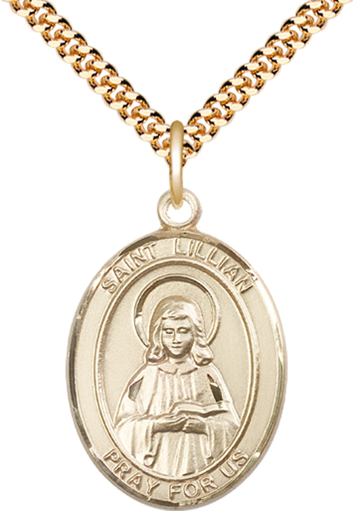 14kt Gold Filled Saint Lillian Pendant on a 24 inch Gold Plate Heavy Curb chain
