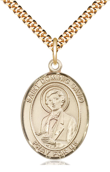 14kt Gold Filled Saint Dominic Savio Pendant on a 24 inch Gold Plate Heavy Curb chain