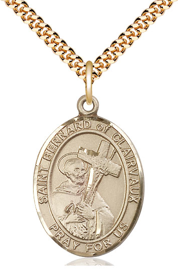 14kt Gold Filled Saint Bernard of Clairvaux Pendant on a 24 inch Gold Plate Heavy Curb chain