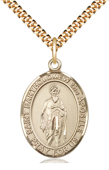 14kt Gold Filled Saint Bartholomew the Apostle Pendant on a 24 inch Gold Plate Heavy Curb chain