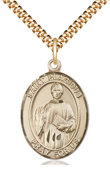 14kt Gold Filled Saint Placidus Pendant on a 24 inch Gold Plate Heavy Curb chain
