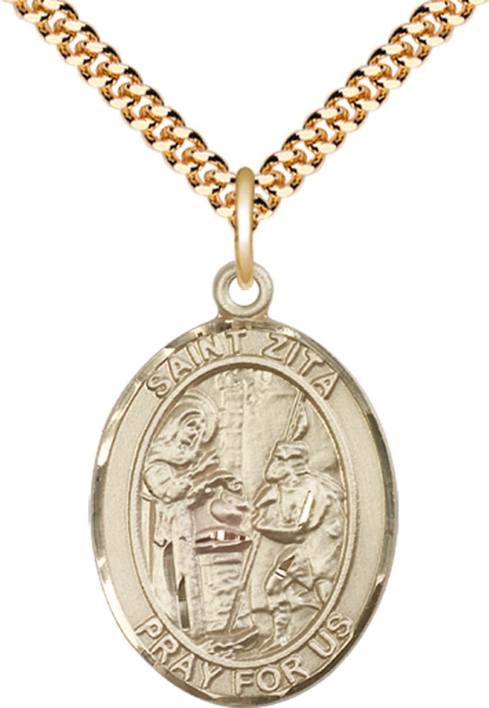 14kt Gold Filled Saint Zita Pendant on a 24 inch Gold Plate Heavy Curb chain