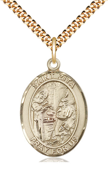 14kt Gold Filled Saint Zita Pendant on a 24 inch Gold Plate Heavy Curb chain