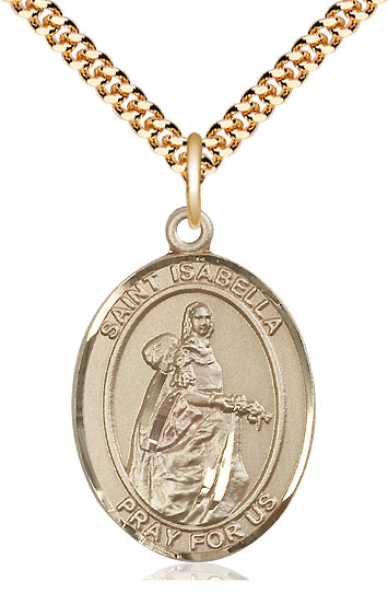 14kt Gold Filled Saint Isabella of Portugal Pendant on a 24 inch Gold Plate Heavy Curb chain