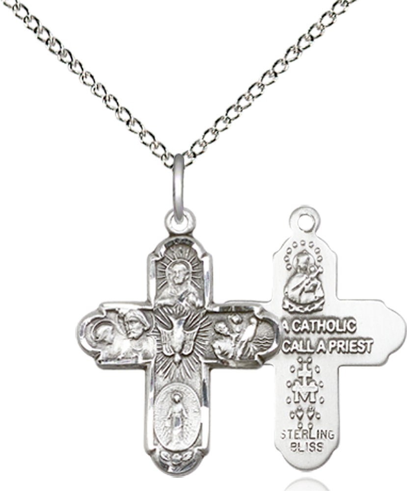 Sterling Silver 5-Way Pendant on a 18 inch Sterling Silver Light Curb chain