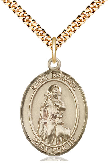 14kt Gold Filled Saint Rachel Pendant on a 24 inch Gold Plate Heavy Curb chain