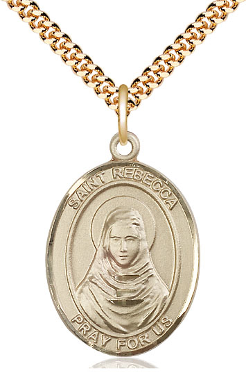 14kt Gold Filled Saint Rebecca Pendant on a 24 inch Gold Plate Heavy Curb chain
