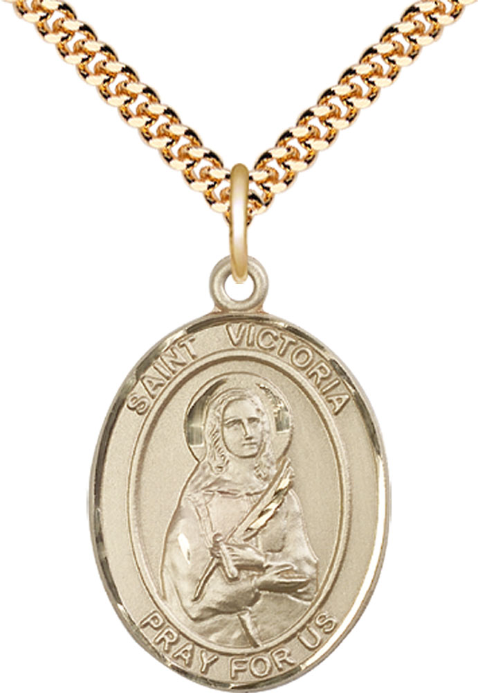 14kt Gold Filled Saint Victoria Pendant on a 24 inch Gold Plate Heavy Curb chain