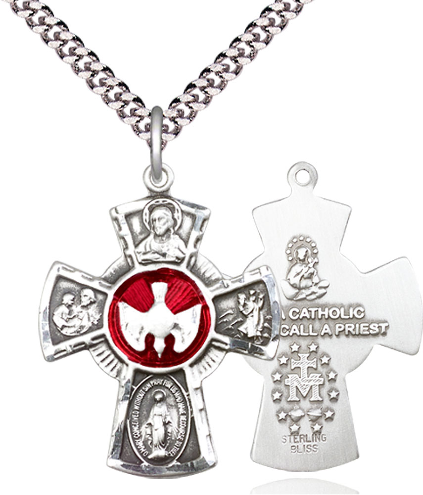 Sterling Silver 5-Way Pendant on a 24 inch Light Rhodium Heavy Curb chain