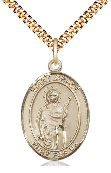 14kt Gold Filled Saint Grace Pendant on a 24 inch Gold Plate Heavy Curb chain