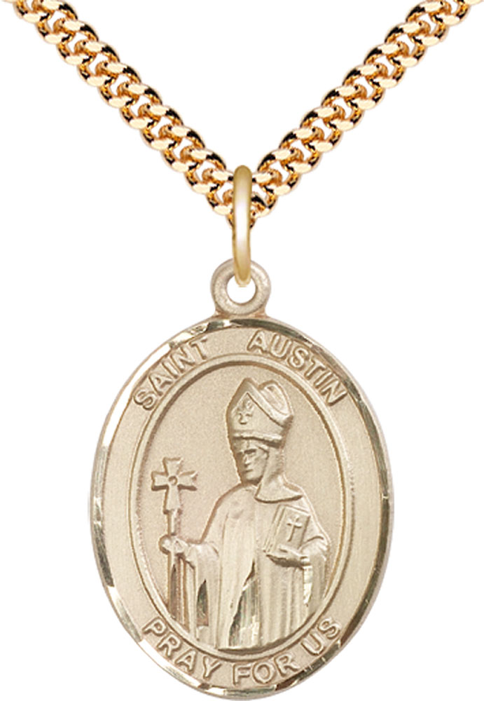 14kt Gold Filled Saint Austin Pendant on a 24 inch Gold Plate Heavy Curb chain