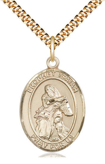 14kt Gold Filled Saint Isaiah Pendant on a 24 inch Gold Plate Heavy Curb chain