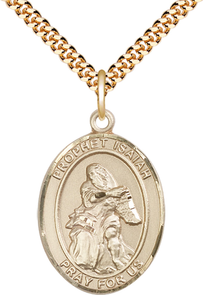 14kt Gold Filled Saint Isaiah Pendant on a 24 inch Gold Plate Heavy Curb chain