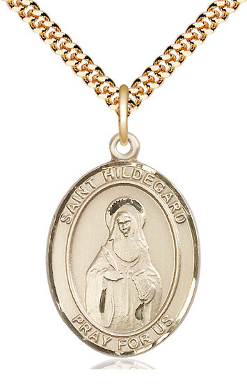 14kt Gold Filled Saint Hildegard von Bingen Pendant on a 24 inch Gold Plate Heavy Curb chain