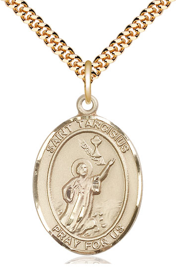 14kt Gold Filled Saint Tarcisius Pendant on a 24 inch Gold Plate Heavy Curb chain