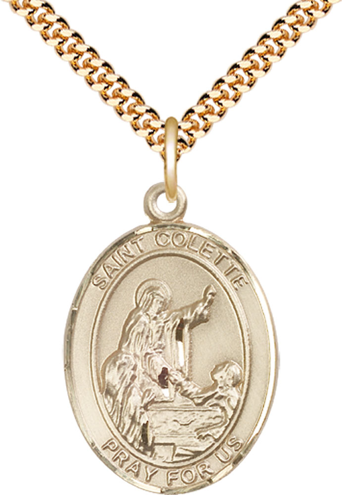 14kt Gold Filled Saint Colette Pendant on a 24 inch Gold Plate Heavy Curb chain