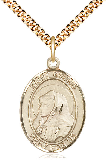 14kt Gold Filled Saint Bruno Pendant on a 24 inch Gold Plate Heavy Curb chain