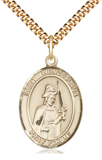 14kt Gold Filled Saint Wenceslaus Pendant on a 24 inch Gold Plate Heavy Curb chain