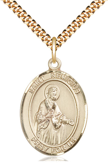 14kt Gold Filled Saint Remigius of Reims Pendant on a 24 inch Gold Plate Heavy Curb chain
