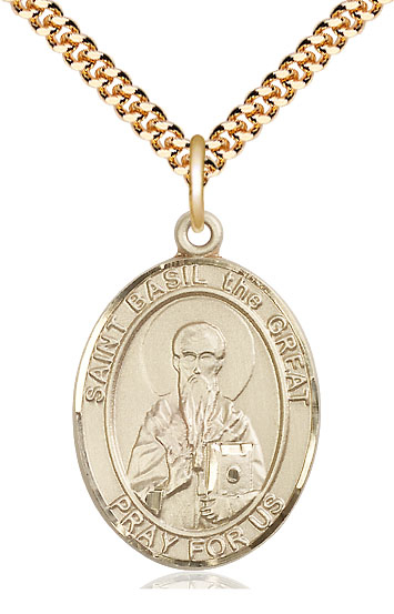 14kt Gold Filled Saint Basil the Great Pendant on a 24 inch Gold Plate Heavy Curb chain