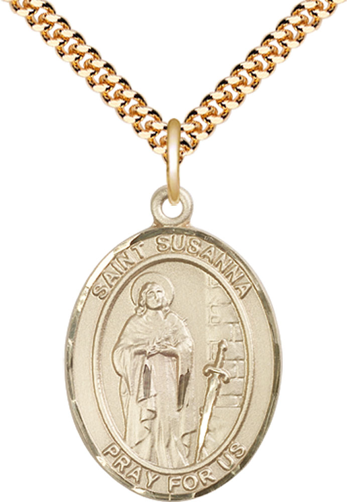 14kt Gold Filled Saint Susanna Pendant on a 24 inch Gold Plate Heavy Curb chain