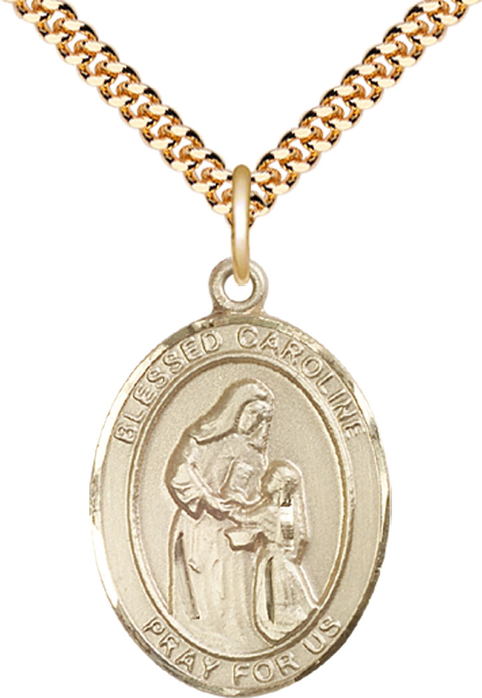 14kt Gold Filled Blessed Caroline Gerhardinger Pendant on a 24 inch Gold Plate Heavy Curb chain