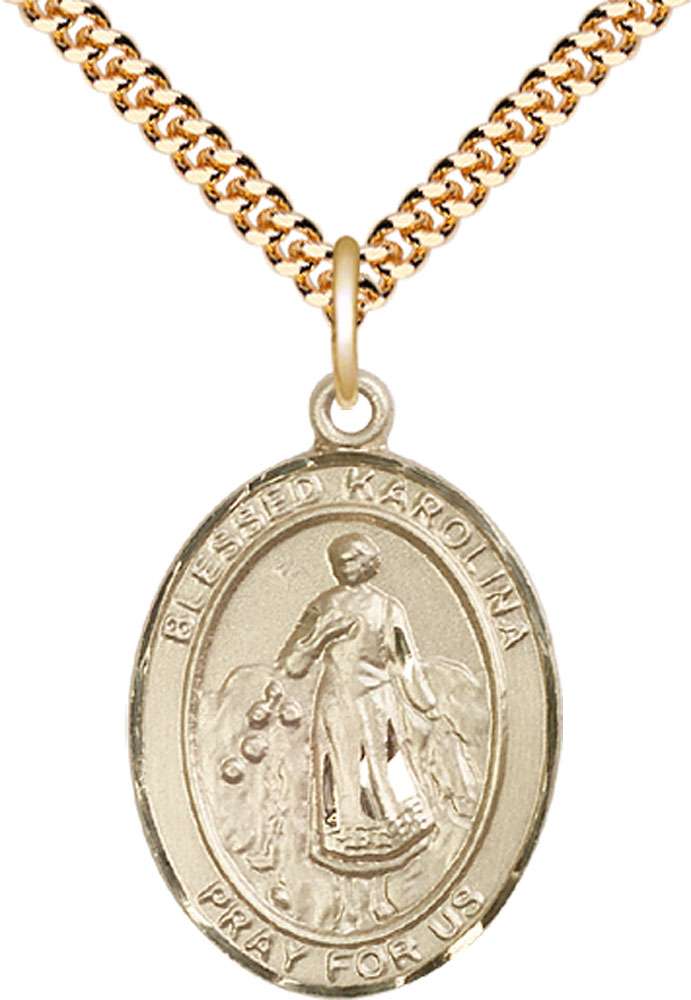 14kt Gold Filled Blessed Karolina Kozkowna Pendant on a 24 inch Gold Plate Heavy Curb chain