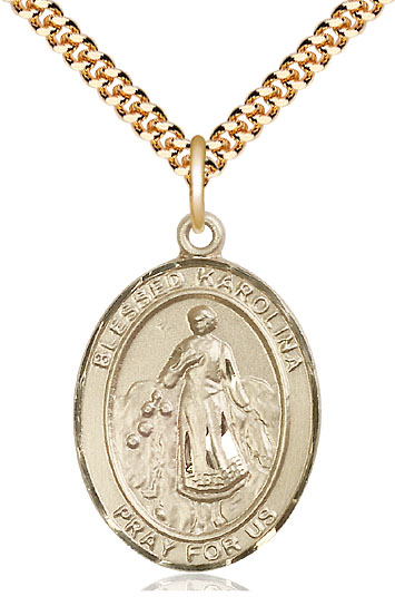 14kt Gold Filled Blessed Karolina Kozkowna Pendant on a 24 inch Gold Plate Heavy Curb chain