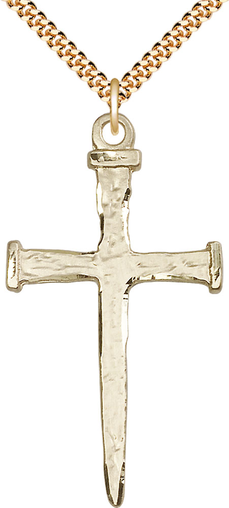 14kt Gold Filled Nail Cross Pendant on a 24 inch Gold Plate Heavy Curb chain