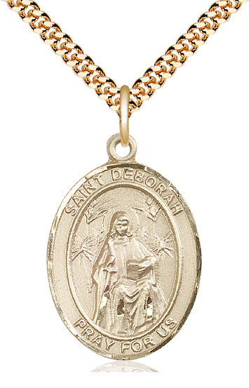 14kt Gold Filled Saint Deborah Pendant on a 24 inch Gold Plate Heavy Curb chain