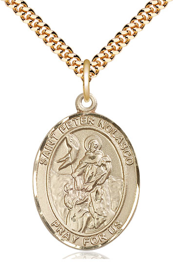 14kt Gold Filled Saint Peter Nolasco Pendant on a 24 inch Gold Plate Heavy Curb chain
